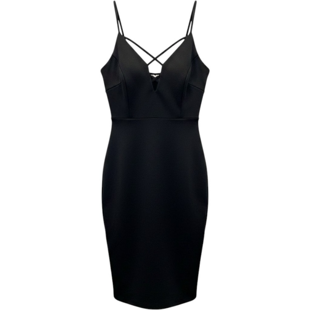 Stella Luce Bodycon Dress Women XL Black Deep V Homecoming LBD